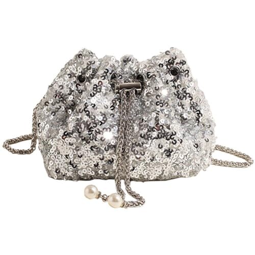 Damen Silber Schwarz Geldbörse Luxus Pailletten Glänzende Kette Umhängetasche Bling Bling Abendtasche Glitzernde Geldbörsen von Generic