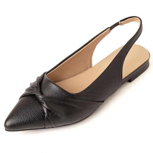 Damen Slingback Flats Mit Spitzer Zehe Und Schleifen-Detail Aus Strukturiertem PU-Kunstleder Leicht Atmungsaktiv Bequem Mit Komfortsohle Niedriger Absatz 1cm,Schwarz,39 EU Damen Slingback Flats Mit Spitzer Zehe Und Schleifen-Detail Aus Strukturiertem PU-Kunstleder Leicht Atmungsaktiv Bequem Mit Komfortsohle Niedriger Absatz 1cm,Schwarz,39 EU von Generic