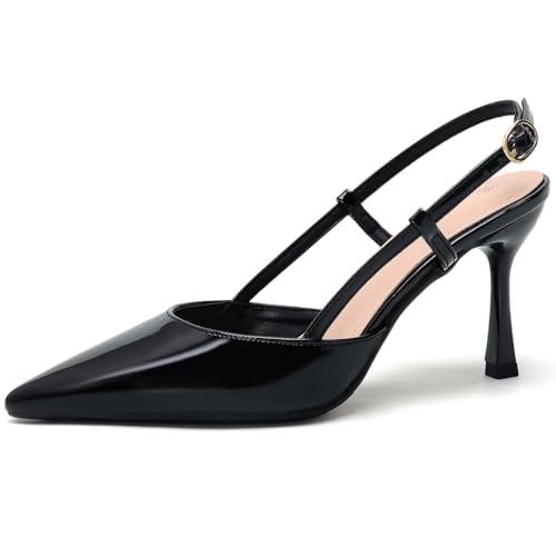Damen-Slingback Pumps Aus Lack mit Spitzer Zehe, 5cm/7.5cm Stilettoabsatz - Atmungsaktive Schuhe für Hochzeit & Cocktail,Black 5cm Heel,40 EU von Generic