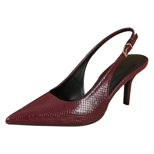 Damen-Slingback-Pumps mit Schlangenmuster, 7.5cm Stilettoabsatz, Spitze Zehen, Abendgarderobe, Schwarz und Burgunder,Burgundy,39 EU Damen-Slingback-Pumps mit Schlangenmuster, 7.5cm Stilettoabsatz, Spitze Zehen, Abendgarderobe, Schwarz und Burgunder,Burgundy,39 EU von Generic