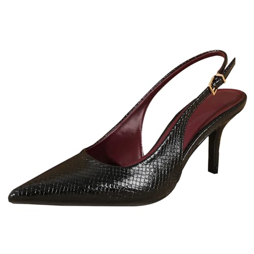 Damen-Slingback-Pumps mit Schlangenmuster, 7.5cm Stilettoabsatz, Spitze Zehen, Abendgarderobe, Schwarz und Burgunder,Schwarz,41 EU Damen-Slingback-Pumps mit Schlangenmuster, 7.5cm Stilettoabsatz, Spitze Zehen, Abendgarderobe, Schwarz und Burgunder,Schwarz,41 EU von Generic