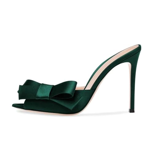 Damen-Slingbacks mit Schleife, Slip-On-Pantoletten Bequeme Stiletto-Sandalen mit offener Spitze aus Stoff, sexy Sommer-Sandalen mit spitzer Spitze für Abendpartys Tanz,Grün,42 EU Damen-Slingbacks mit Schleife, Slip-On-Pantoletten Bequeme Stiletto-Sandalen mit offener Spitze aus Stoff, sexy Sommer-Sandalen mit spitzer Spitze für Abendpartys Tanz,Grün,42 EU von Generic