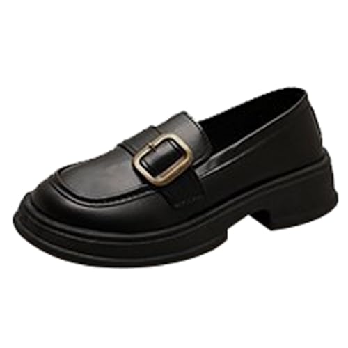 Damen Slip-On Chunky Plattform 𝐏enny Loafer Quadratisch Keilabsatz Dicke Mokassins Reinschlüpfen Halbschuhe stoßdämpfende Sohle aus Gummi Coole Leicht Sneaker (Black, 36) von Generic