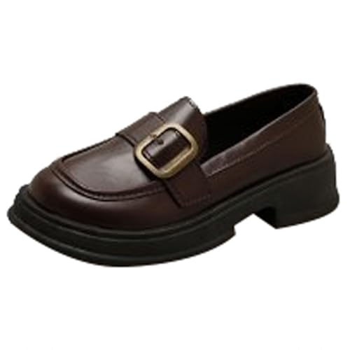 Damen Slip-On Chunky Plattform 𝐏enny Loafer Quadratisch Keilabsatz Dicke Mokassins Reinschlüpfen Halbschuhe stoßdämpfende Sohle aus Gummi Coole Leicht Sneaker (Brown, 38) von Generic