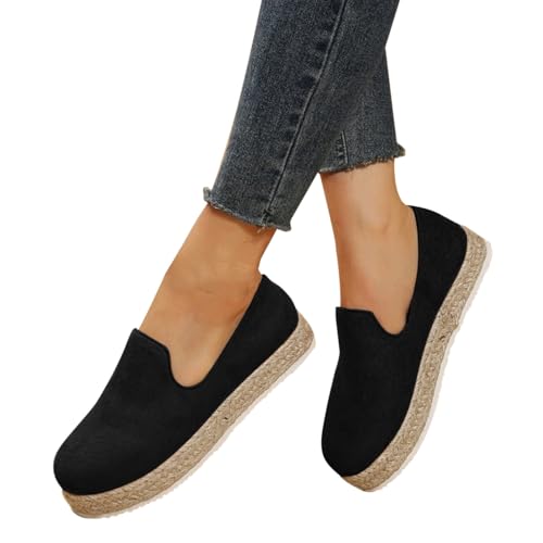 Damen Slip-On Mokassins orthopädische Mit Fussbett Espadrilles Weichbettung Gepolsterte Schlicht Elegant Loafer Sohle aus Gummi 𝗠ode Leicht Walkingschuhe Ballettschuhe (Black, 43) von Generic