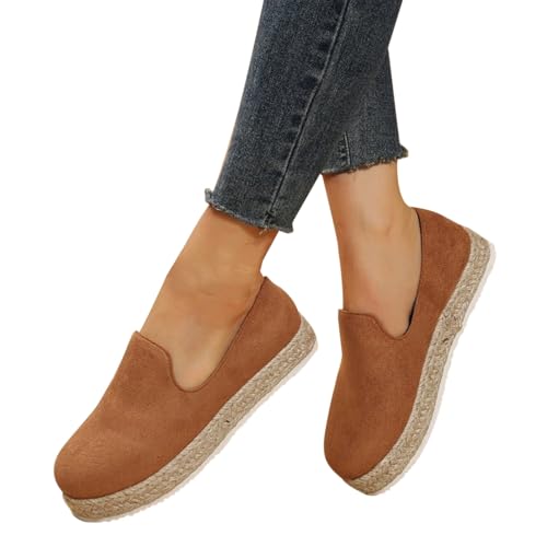 Damen Slip-On Mokassins orthopädische Mit Fussbett Espadrilles Weichbettung Gepolsterte Schlicht Elegant Loafer Sohle aus Gummi 𝗠ode Leicht Walkingschuhe Ballettschuhe (Brown, 37) von Generic