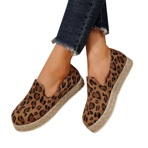 Damen Slip-On Mokassins orthopädische Mit Fussbett Espadrilles Weichbettung Gepolsterte Schlicht Elegant Loafer Sohle aus Gummi 𝗠ode Leicht Walkingschuhe Ballettschuhe (Coffee, 39) von Generic