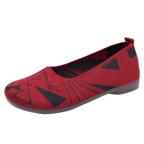 Damen Slip-On Strick Freizeitschuhe Mokassins Leichte Atmungsaktiv Damenschuhe orthopädische Sneaker Walking Schuhe Outdoor Fitness Sportschuhe Turnschuhe Bequem Barfußschuhe (Red, 36) von Generic