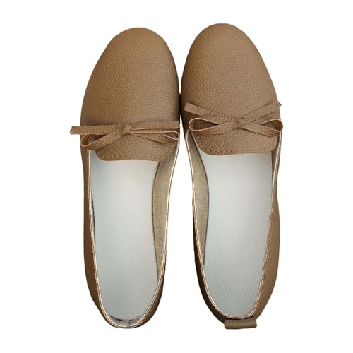 Damen Slip-On Weiche 𝗟eder Freizeitschuhe Schleife Atmungsaktiv Fußgewölbeunterstützung Weiche Sohle Ballettschuhe Spitze Walkingschuhe Mokassin Sommermode Hochzeit (Brown, 40) von Generic