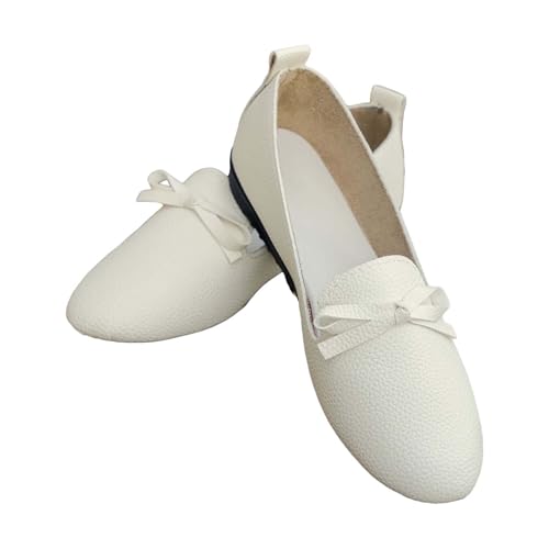 Damen Slip-On Weiche 𝗟eder Freizeitschuhe Schleife Atmungsaktiv Fußgewölbeunterstützung Weiche Sohle Ballettschuhe Spitze Walkingschuhe Mokassin Sommermode Hochzeit (White, 41) von Generic