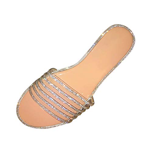 Damen Slipper, LäSsig Glitzer Sandalen Elegant Flach Strass Schuhe Coole Sandaletten Slingback Offene Bequem Weichen Sohlen Sommerschuhe Frauen von Generic
