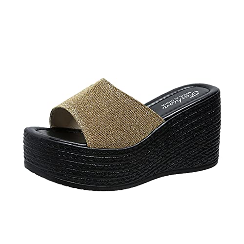Damen Slipper, LäSsig Slippers Schlappen Unisex Mode Strasssteine Cozy Slides Herren Badelatschen Hausschuhe Casual Elegant Wedge Peep Toe Plateau Sandalen von Generic