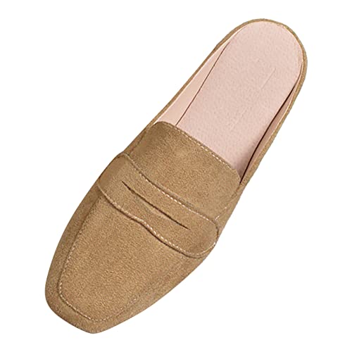 Damen Slipper Elegant Damen Frühjahr und Sommer Flache halbe Hausschuhe einfarbige Freizeitschuhe Atmungsaktiv Flache Schuhe von Generic