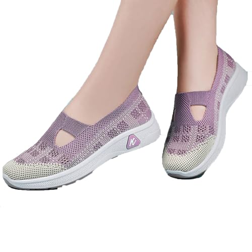 Damen Slipper weich bequem flach für Winter mit Schleife Fleece warme Hausschuhe Freizeitschuhe bequeme Damenschuhe (Purple, 36) von Generic