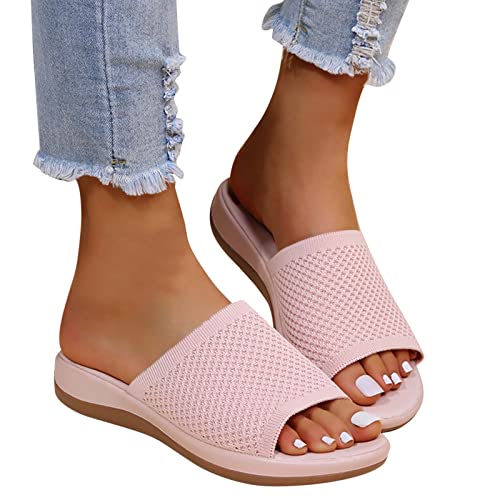 Damen Slippers Sandalen mit Absatz Plateau Pantoletten Silber Glitzer Sommer Strass Hausschuhe Slip On Sandalen Open Toe Schlappen Sommerschuhe Leicht Bequem Strandsandalen von Generic