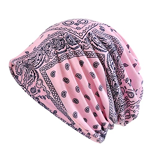 Damen Slouchy Beanie Mütze Hut Blumen Kappe Schal Chemo Cancer Kopfbedeckung aus Baumwolle Schlafmütze Turban Kopfbedeckung Strecken Muslimisches Kopftuch für Frauen Männer Rosa Einheitsgröße von Generic