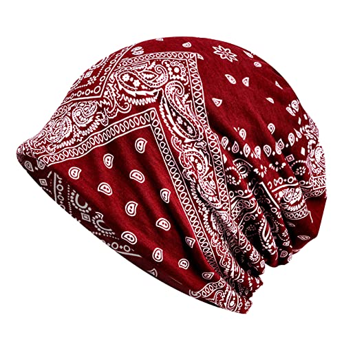 Damen Slouchy Beanie Mütze Hut Blumen Kappe Schal Chemo Cancer Kopfbedeckung aus Baumwolle Schlafmütze Turban Kopfbedeckung Strecken Muslimisches Kopftuch für Frauen Männer Rot Einheitsgröße von Generic