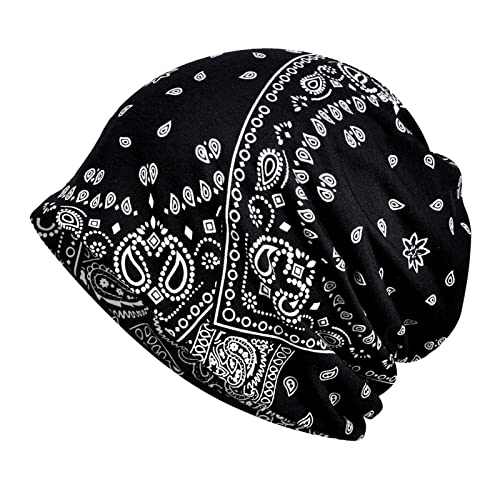 Damen Slouchy Beanie Mütze Hut Blumen Kappe Schal Chemo Cancer Kopfbedeckung aus Baumwolle Schlafmütze Turban Kopfbedeckung Strecken Muslimisches Kopftuch für Frauen Männer Schwarz Einheitsgröße von Generic
