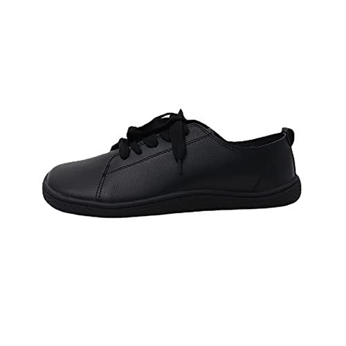 Damen-Sneaker, Barfuß, Leder, flache Sohle, breiter, Zehenbox, Schwarz , 36 EU von Generic