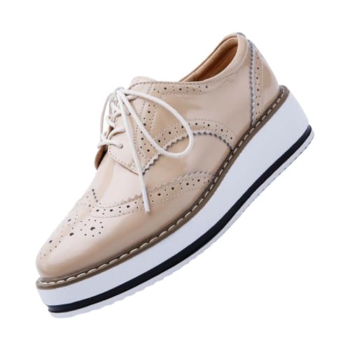 Damen-Sneaker, große Größe, Plateau, lässig, Sportschuhe, leicht, rutschfest, Schuhe aus Leder, schick, atmungsaktiv, bequem, beige, 37 EU von Generic