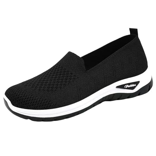 Damen-Sneaker, orthopädisch, Wanderschuhe, ohne Schnürsenkel, leicht, atmungsaktiv, Sportschuhe, rutschfeste Sohle, Fitness, Sneaker, bequem, modisch, Schwarz, 42 EU von Generic