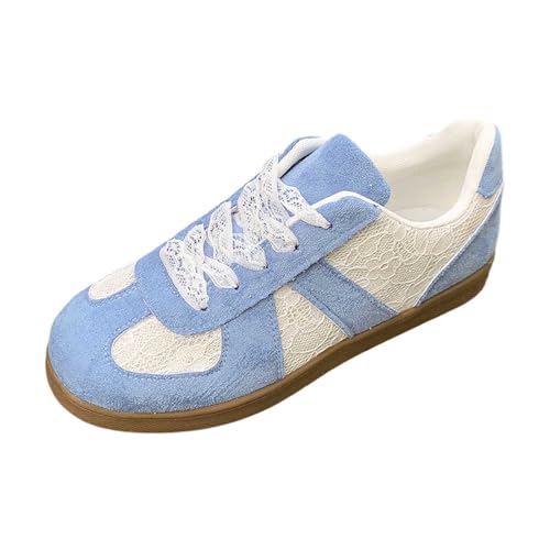 Damen Sneaker Retro Style Sneaker Tennis Skateboarden Mit Schnürsenkeln Wildleder Gummisohle Modische rutschfeste Freizeit Skate-Schuhe Freizeitschuhe Flach Leder Modische Turnschuhe (Blue, 36) von Generic