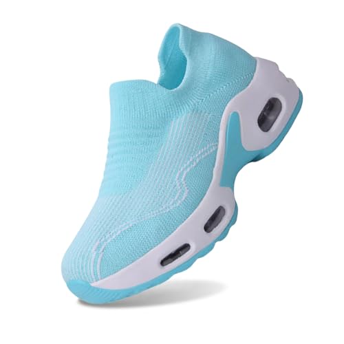 Damen Sneakers Atmungsaktive Mesh Walking Schuhe Bequeme Freizeitschuhe Leichte Sport Fitness Alltag Weiche Laufschuhe Trend Design (Blue, 43) von Generic