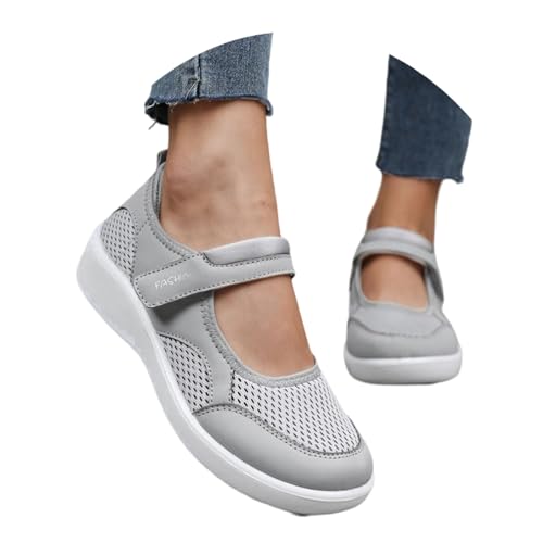 Damen Sneakers Flache Bequeme Freizeitschuhe Atmungsaktive Slip-On Mesh Walking Schuhe Für Reisen Alltag Dating (Grey, 41) von Generic