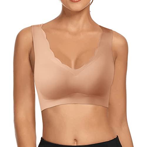 Damen Soft Spitzen BH ohne Bügel Vorderverschluss Gepolstert Bralette Nahtlose Bustier Push up Bügelloser Weicher Bustier Atmungsaktiver Bra für Schlafen Yoga Bra von Generic