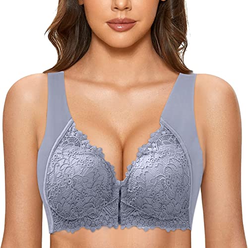 Damen Soft Spitzen BH ohne Bügel Vorderverschluss Gepolstert Bralette Nahtlose Bustier Push up Bügelloser Weicher Bustier Atmungsaktiver Bra für Schlafen Yoga Bra von Generic