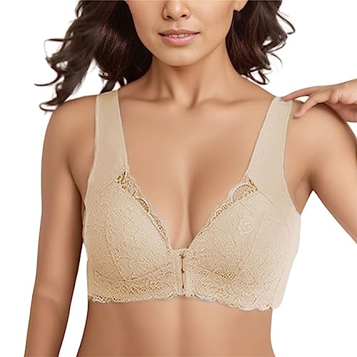 Damen Soft Spitzen BH ohne Bügel Vorderverschluss Gepolstert Bralette Nahtlose Bustier Push up Bügelloser Weicher Bustier Atmungsaktiver Bra für Schlafen Yoga Bra von Generic