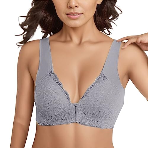 Damen Soft Spitzen BH ohne Bügel Vorderverschluss Gepolstert Bralette Nahtlose Bustier Push up Bügelloser Weicher Bustier Atmungsaktiver Bra für Schlafen Yoga Bra von Generic