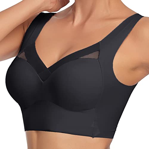 Damen Soft Spitzen BH ohne Bügel Vorderverschluss Gepolstert Bralette Nahtlose Bustier Push up Bügelloser Weicher Bustier Atmungsaktiver Bra für Schlafen Yoga Bra von Generic