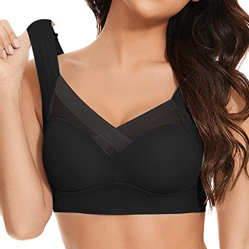 Damen Soft Spitzen BH ohne Bügel Vorderverschluss Gepolstert Bralette Nahtlose Bustier Push up Bügelloser Weicher Bustier Atmungsaktiver Bra für Schlafen Yoga Bra von Generic