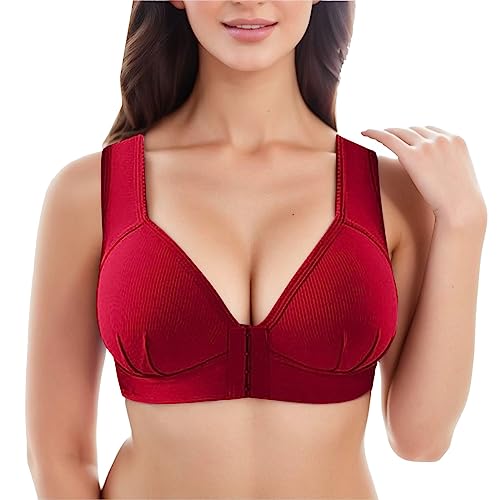 Damen Soft Spitzen BH ohne Bügel Vorderverschluss Gepolstert Bralette Nahtlose Bustier Push up Bügelloser Weicher Bustier Atmungsaktiver Bra für Schlafen von Generic