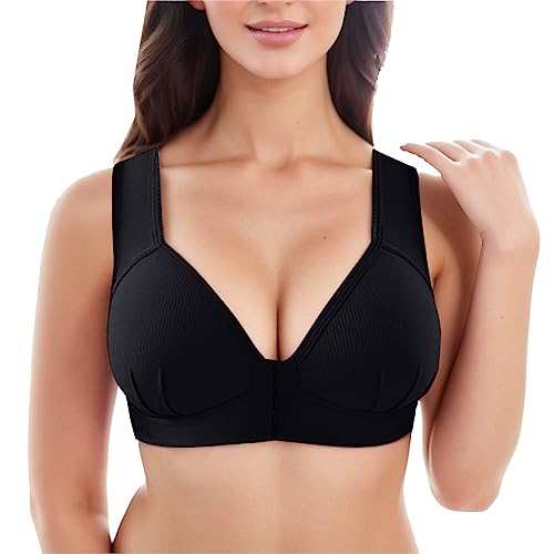 Damen Soft Spitzen BH ohne Bügel Vorderverschluss Gepolstert Bralette Nahtlose Bustier Push up Bügelloser Weicher Bustier Atmungsaktiver Bra für Schlafen von Generic