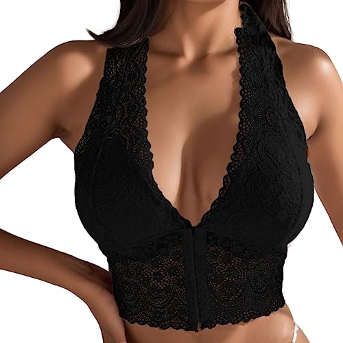 Damen Soft Spitzen BH ohne Bügel Vorderverschluss Push Up BH mit BH Funktioneller BH Bralette Gepolstert Bra Yoga Bra von Generic