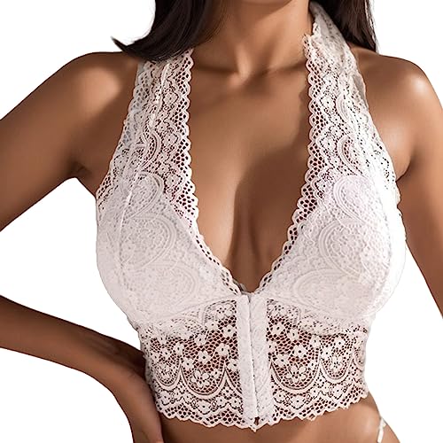 Damen Soft Spitzen BH ohne Bügel Vorderverschluss Push Up BH mit BH Funktioneller BH Bralette Gepolstert Bra Yoga Bra von Generic