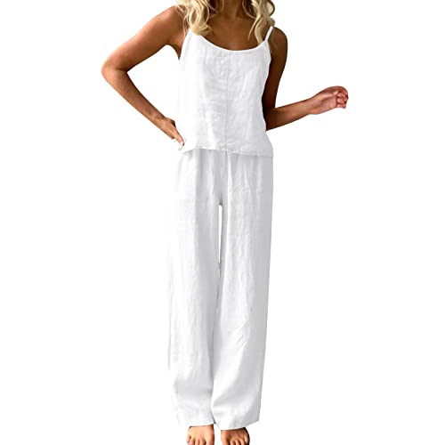 Damen Sommer 2-teiliges Outfit Jumpsuit Elegant ärmellos Rundhals Tanktop gekürzte Weite Beinhose von Generic