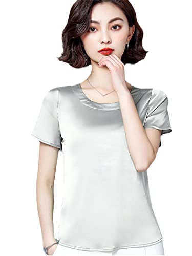 Damen Sommer Basic Solid T-Shirts O-Ausschnitt Kurzarm Tees Tops Weibliche Satin Seide Dünne Shirts, grau, M Damen Sommer Basic Solid T-Shirts O-Ausschnitt Kurzarm Tees Tops Weibliche Satin Seide Dünne Shirts, grau, M von Generic