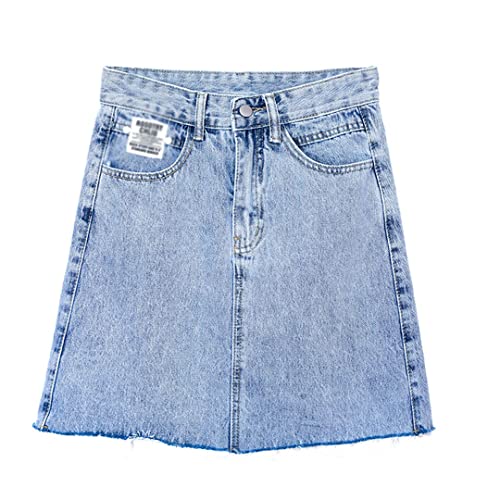 Damen Sommer Blau Buchstabe hohe Taille A-Linie Denim Rock High Street Pocket Button All Jeans Rock, blau, 40 von Generic