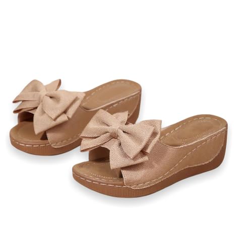 Damen Sommer Bow Knot Slides - Open Toe Slip On & Comfortable for Indoor & Outdoor, Braun, 40 EU von Generic