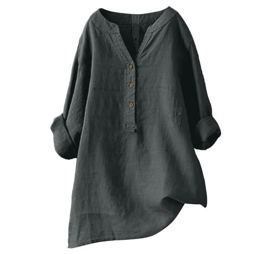Damen Sommer Button-Down Longbluse Übergröße Musselin Bluse Damen Leinenbluse Atmungsaktive Tops,Grau,L Damen Sommer Button-Down Longbluse Übergröße Musselin Bluse Damen Leinenbluse Atmungsaktive Tops,Grau,L von Generic