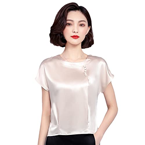 Damen Sommer Chiffon Bluse Tops Mode solide Seide Shirt Oversized, champagnerfarben, Large von Generic