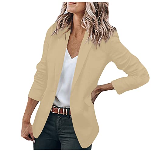 Damen Sommer Elegant Blazer Einfarbig Business Retro Jacke Büro Office Sportlich Schlanke Passform Knöpfen Vintage Jacke Blazer Tailliert Sakkos Damenjacke für Arbeit Büro Sakko von Generic