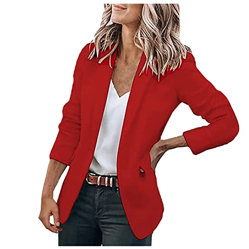 Damen Sommer Elegant Blazer Einfarbig Business Retro Jacke Büro Office Sportlich Schlanke Passform Knöpfen Vintage Jacke Blazer Tailliert Sakkos Damenjacke für Arbeit Büro Sakko von Generic