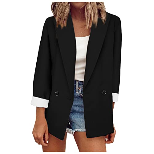 Damen Sommer Elegant Blazer Einfarbig Business Retro Jacke Büro Office Sportlich Schlanke Passform Knöpfen Vintage Jacke Blazer Tailliert Sakkos Damenjacke für Arbeit Büro Sakko von Generic