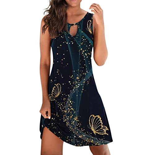 Damen Sommer Freizeitkleid Sexy Strandkleid Ärmelloses Tank Top Kleid Kurzes Kleid Bedruckter Minikleid Blumenmuster Spaghetti-Träger Kleid Boho Kleid Leichtes T-Shirt Kleid von Generic
