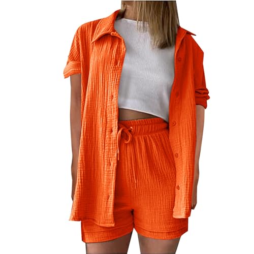 Damen Sommer Musselin Bluse Hemd Und Shorts Zweiteiler Set - Elegant Hosenanzug Sommer Outfits Kleidung 2 Teiler Set Bluse Top + Kurz Hose Y2K Aesthetic Clothes Loungewear Anzug Strand Freizeitanzug Damen Sommer Musselin Bluse Hemd Und Shorts Zweiteiler Set - Elegant Hosenanzug Sommer Outfits Kleidung 2 Teiler Set Bluse Top + Kurz Hose Y2K Aesthetic Clothes Loungewear Anzug Strand Freizeitanzug von Generic