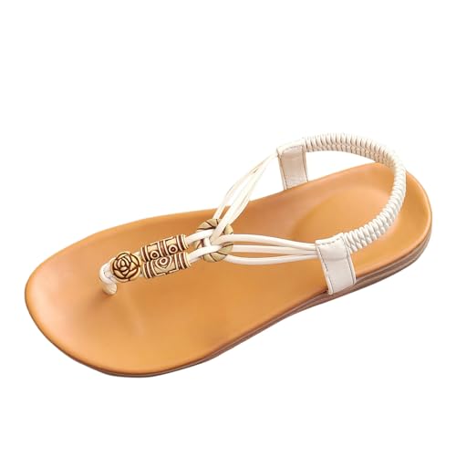 Damen Sommer Sandalen mit Gummiband lässige flache Schuhe atmungsaktive Freizeitsandalen weiche Sohle für bequeme Hausschuhe (White, 39) von Generic